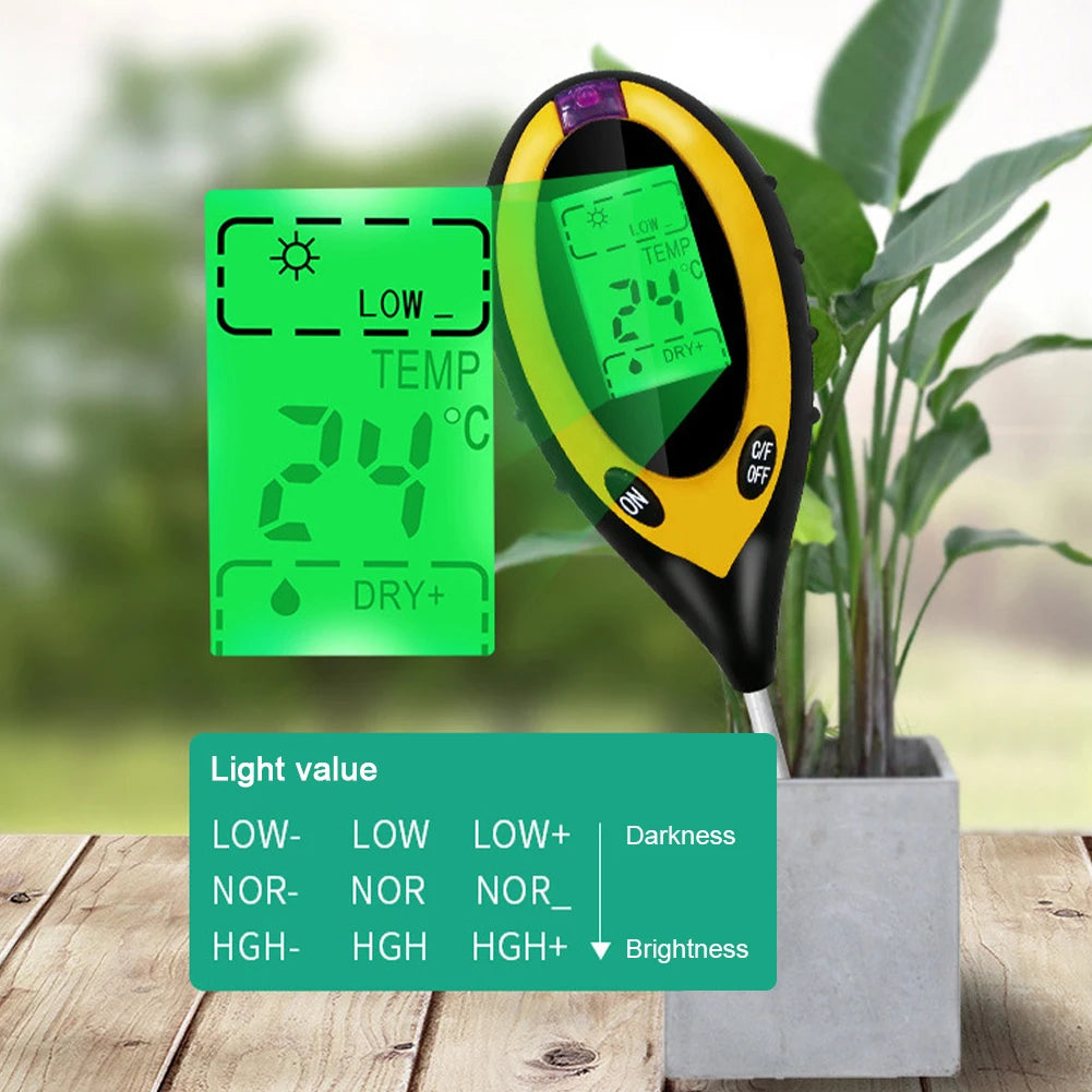 Wireless Smart Soil Tester Humidity Monitor LCD Display 4-in-1 Garden Moisture Meter