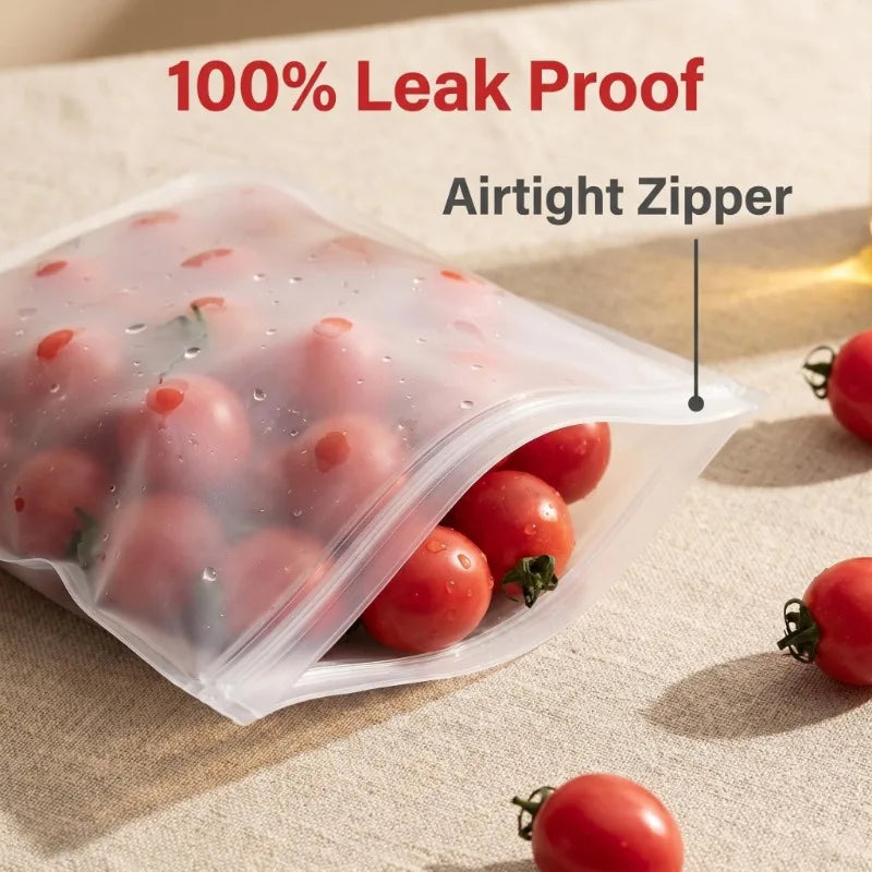 Reusable Silicone Food Bags, Set of 5 – Airtight Zip Seal, BPA-Free