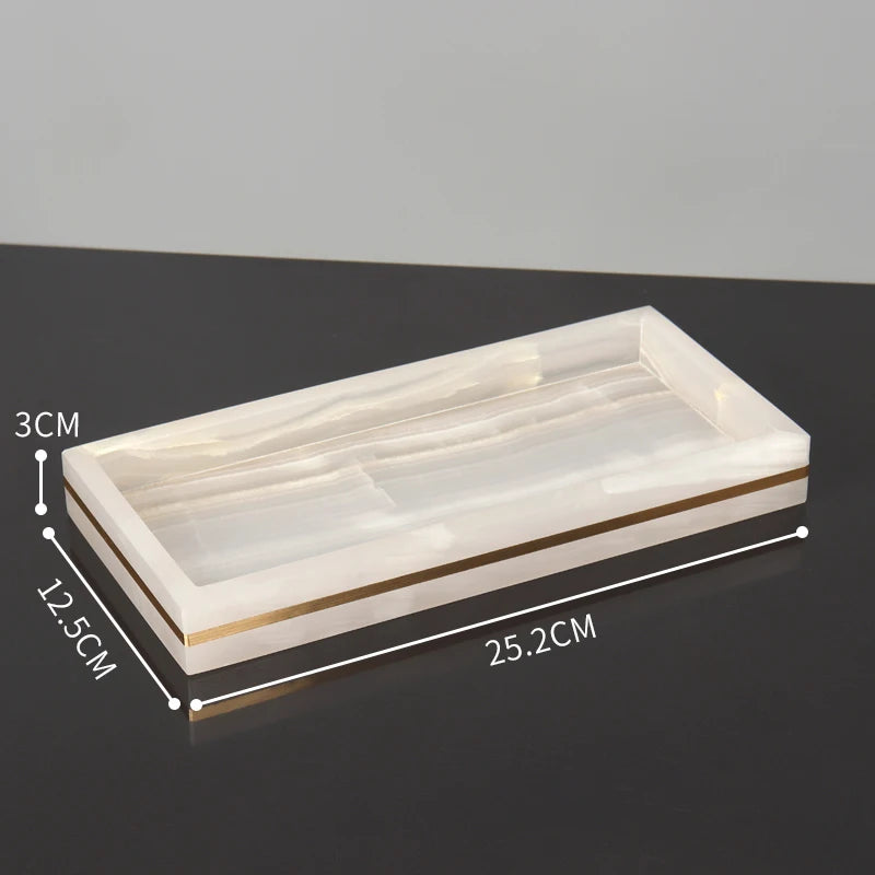 White Onyx Natural Marble Bathroom Accessories Set with Gold Accents