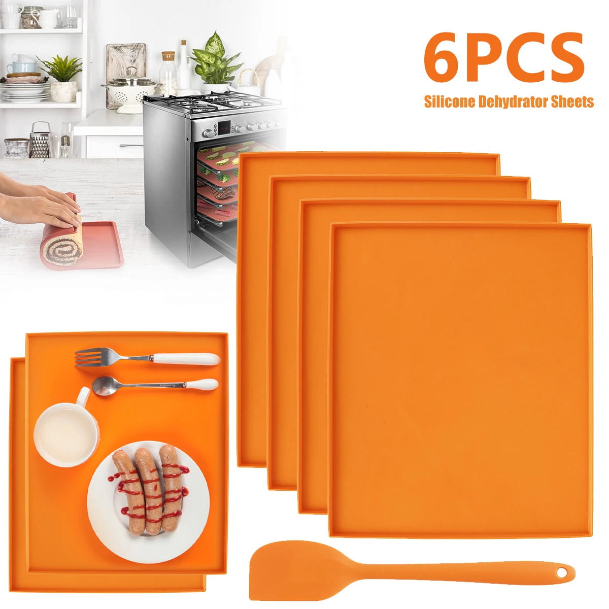 Silicone Dehydrator Sheets with Raised Edges, 6-Piece Set