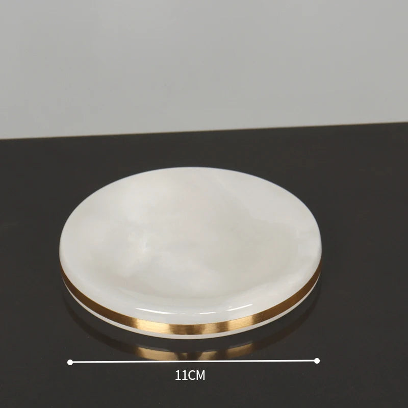 White Onyx Natural Marble Bathroom Accessories Set with Gold Accents