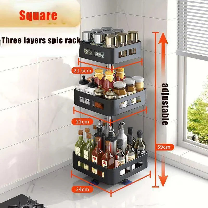 360° Rotating Spice Rack Organizer – Multi-Tier Carbon Steel