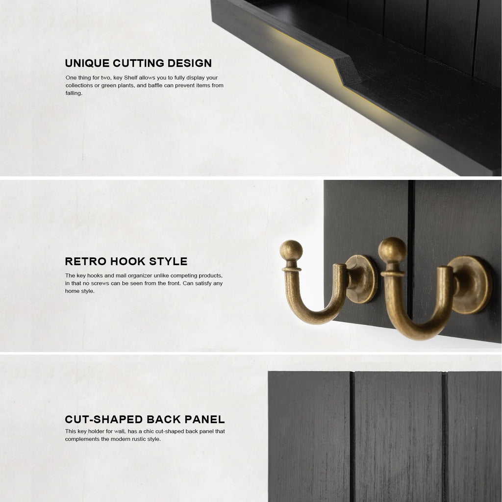 Wooden Key Holder Wall Mounted with Shelf and 7 Hooks for Entryway