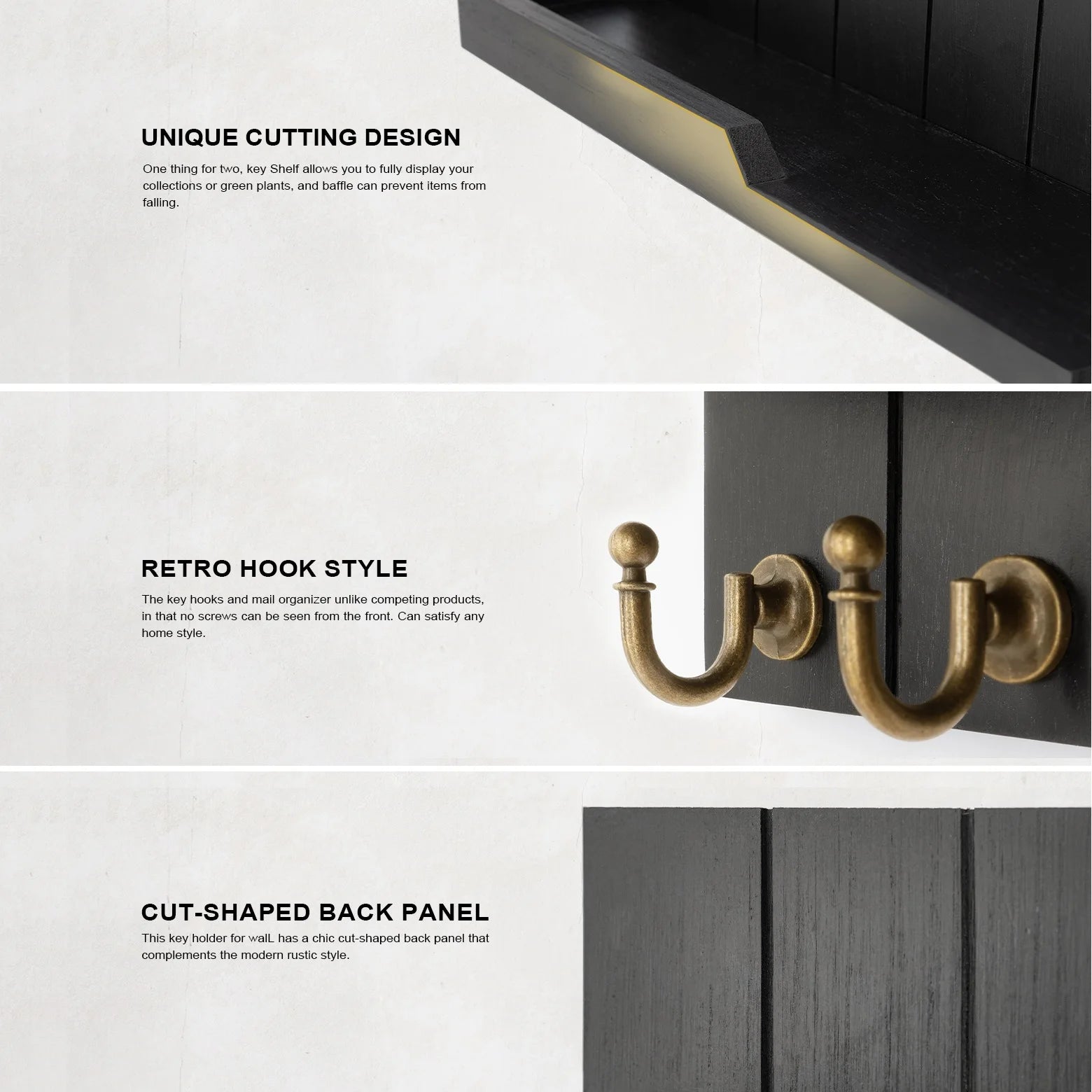 Wooden Key Holder Wall Mounted with Shelf and 7 Hooks for Entryway