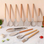 12-Piece Silicone Kitchen Utensil Set with Wood Handles