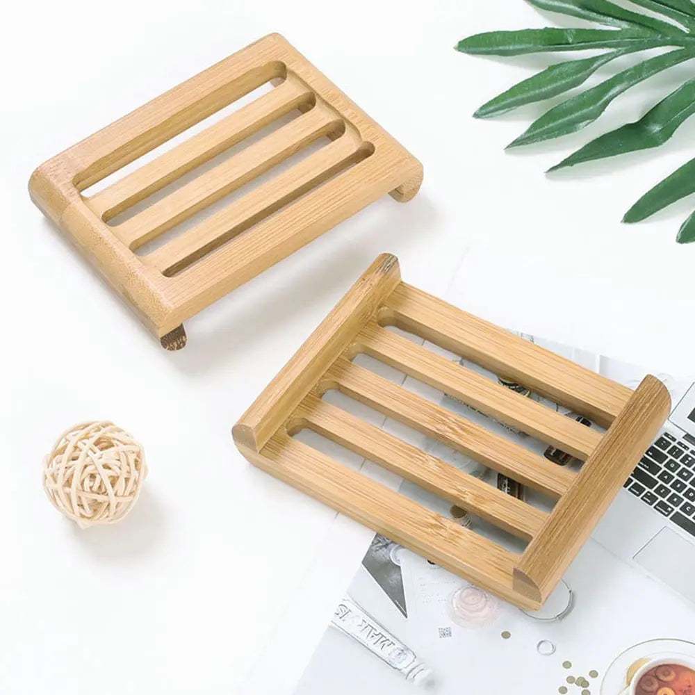 Bamboo Self-Draining Soap Dish with Hanging Box for Shower & Kitchen