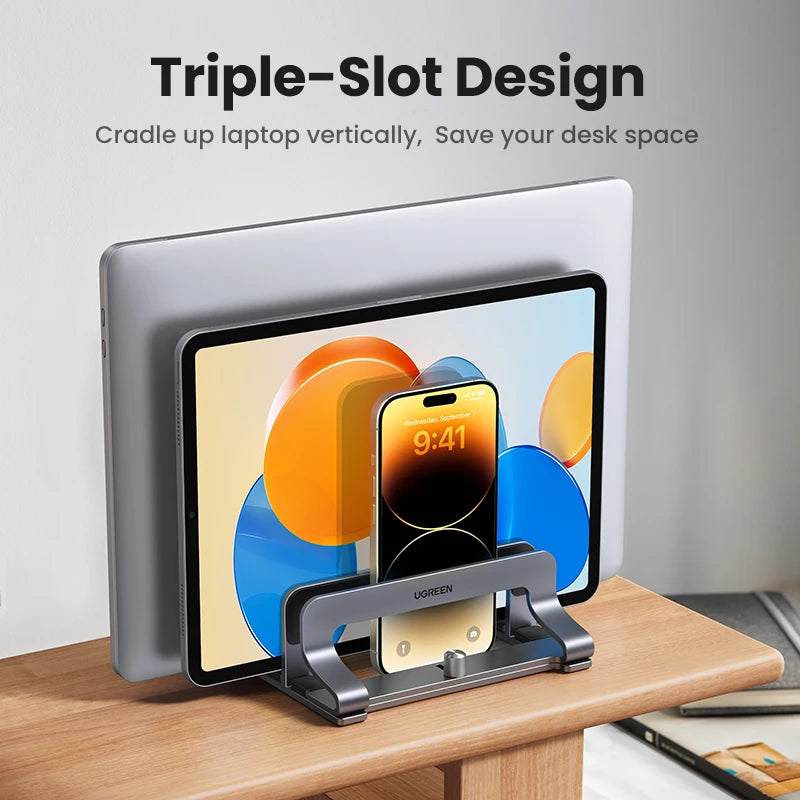 Vertical Laptop Stand for MacBook Air & Pro – Triple Slot Aluminum