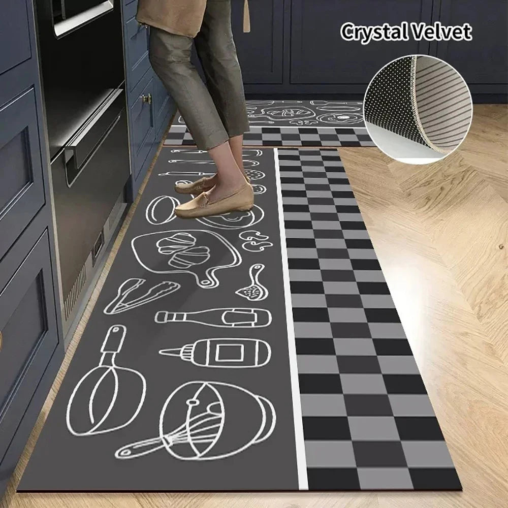 Crystal Velvet Non-Slip Kitchen Runner Rug – Absorbent & Soft