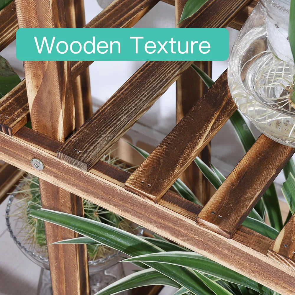 Multi-Layer Wood Plant Stand Rack Rolling Flower Pot Holder with Wheels, 5-Tier Indoor Outdoor