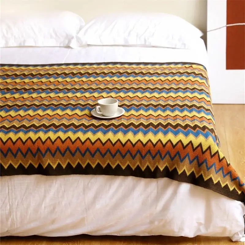 Hand Knitted Blanket with Tassel | Bohemian Soft Acrylic Throw