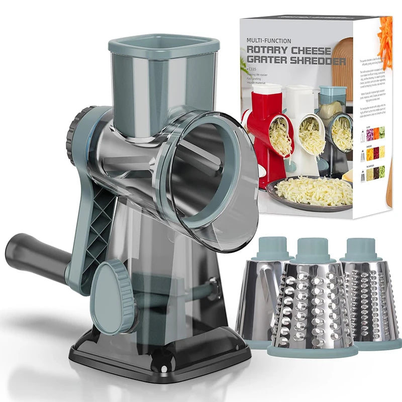 3-in-1 Rotary Cheese Grater with Interchangeable Stainless Steel Drums