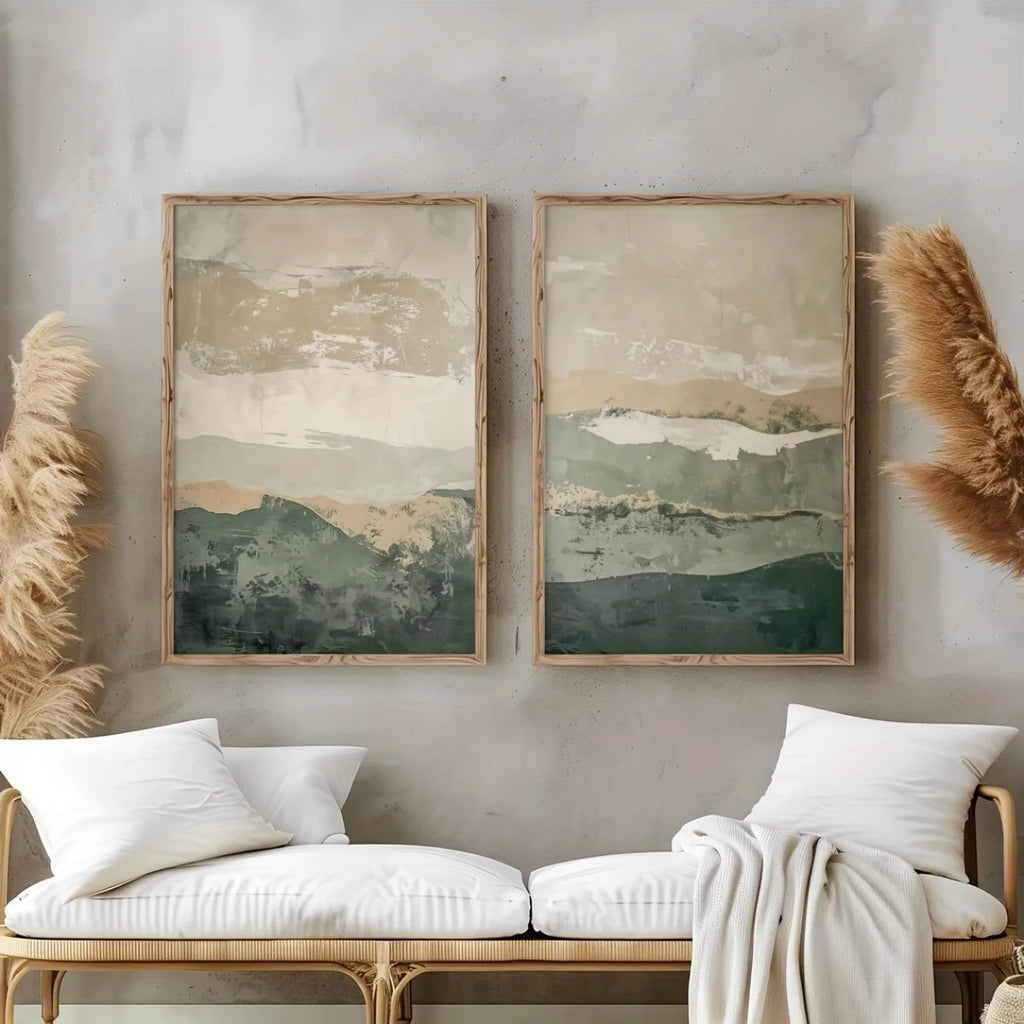 Japanese Wabi Sabi Mountains Abstract Canvas Print Set of 2