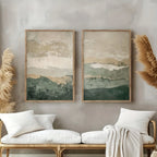 Japanese Wabi Sabi Mountains Abstract Canvas Print Set of 2