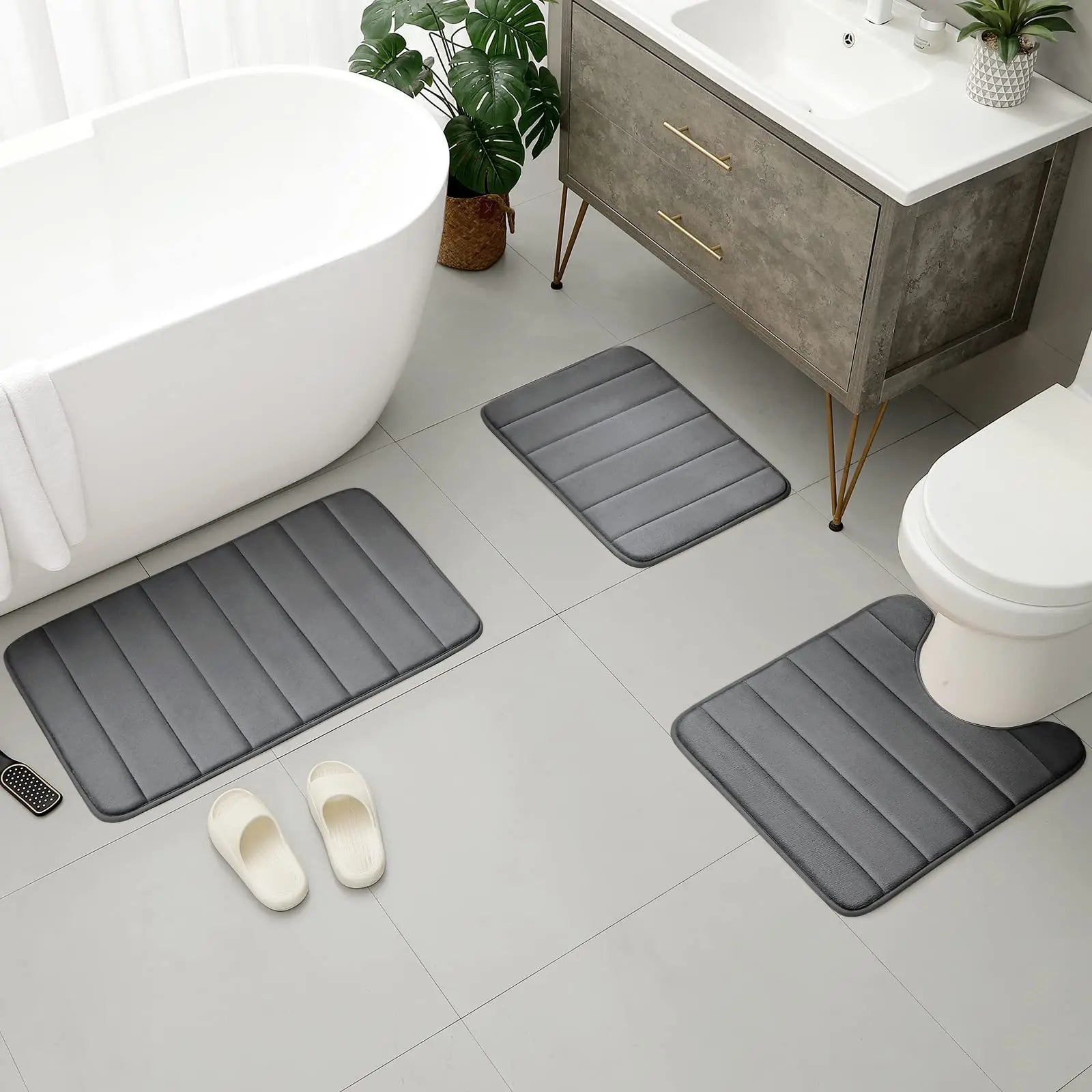 Velvet Memory Foam Bath Rug Set of 3 Non-Slip Machine Washable