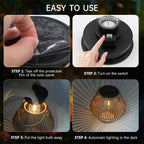 Solar Lantern Outdoor Hanging Waterproof Woven Bamboo Boho Garden Lamp