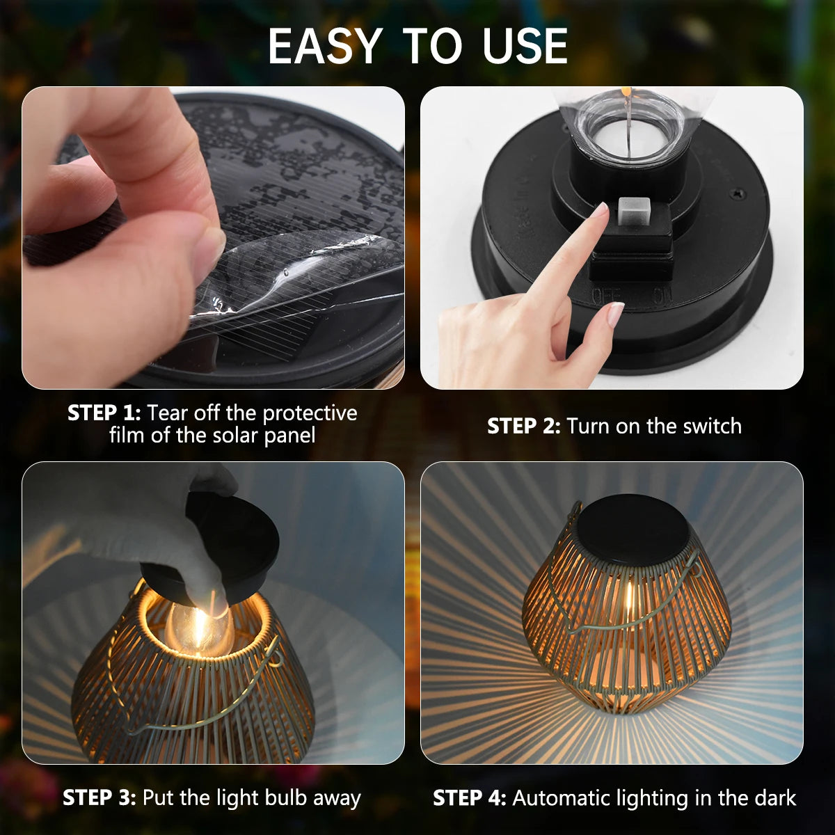 Solar Lantern Outdoor Hanging Waterproof Woven Bamboo Boho Garden Lamp