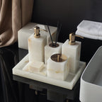 White Onyx Marble Bathroom Accessories Set with Soap Dispenser & Tray