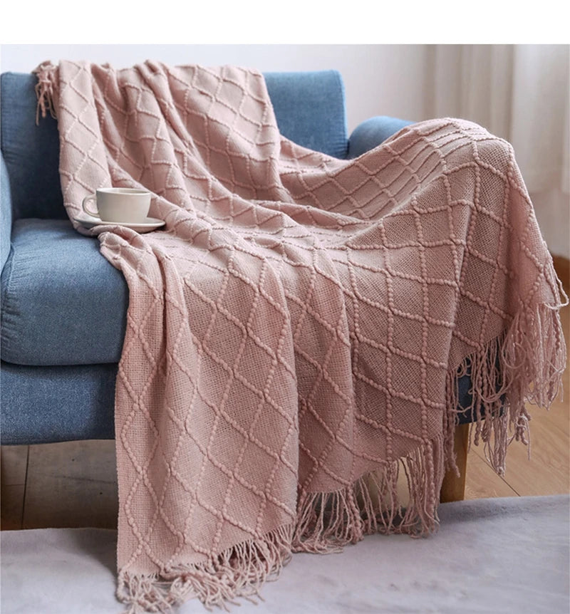 Chunky Knit Throw Blanket with Tassels – Khaki Farmhouse Oversized