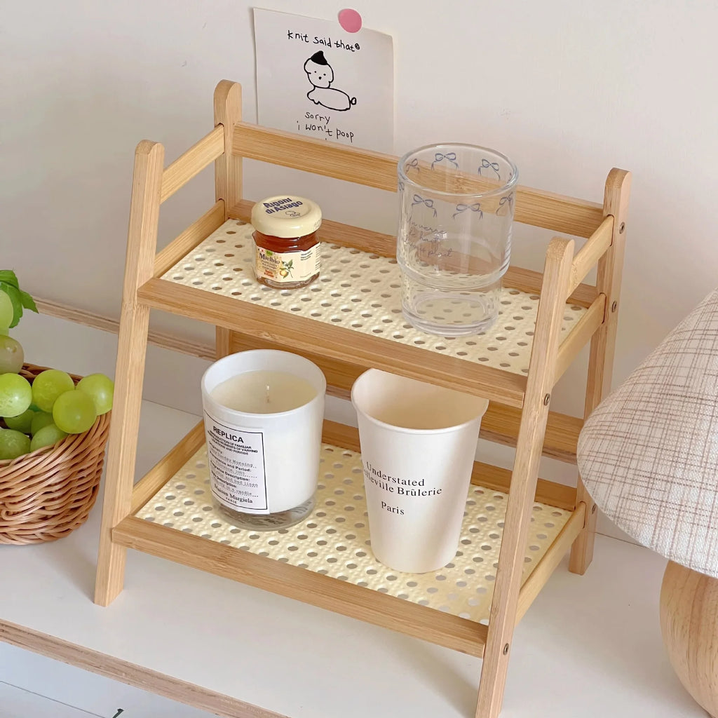 2-Tier Bamboo Countertop Organizer & Coffee Cup Holder