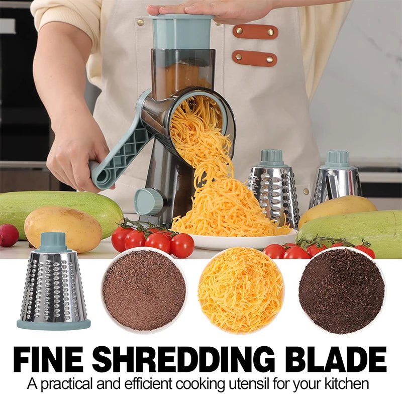 3-in-1 Rotary Cheese Grater with Interchangeable Stainless Steel Drums
