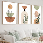 Abstract Botanical Wall Art Set of 3 | Boho Mid-Century Canvas Prints