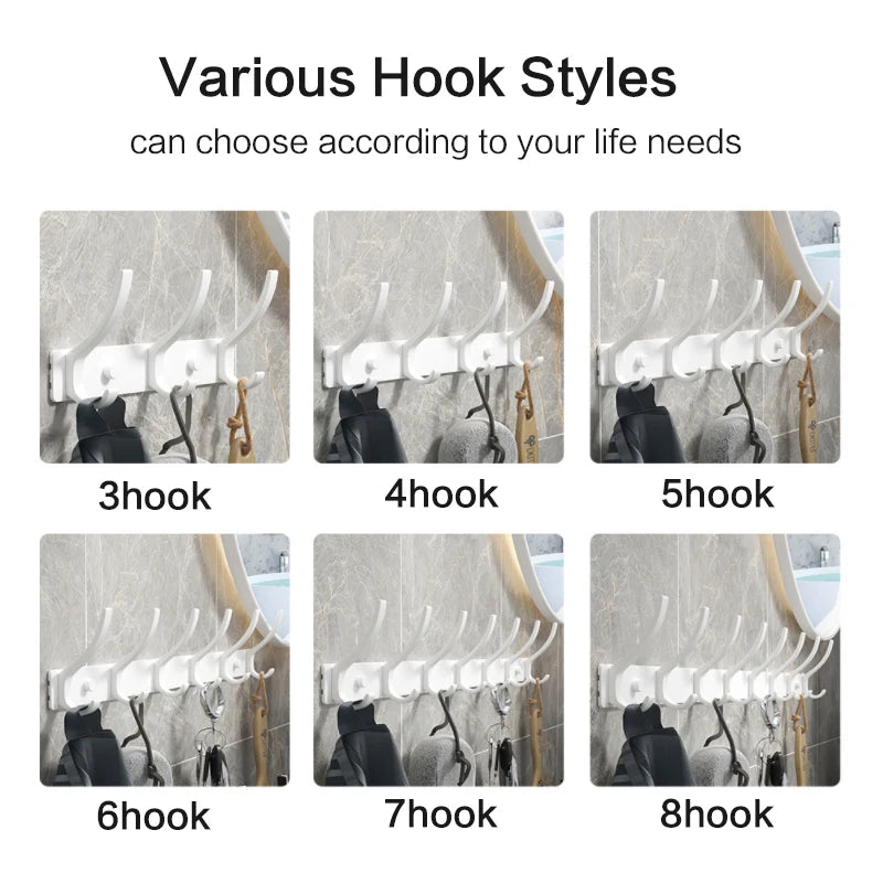 Folding Robe Hooks Wall Mounted Towel Hanger - 6 Hook Aluminum Rack