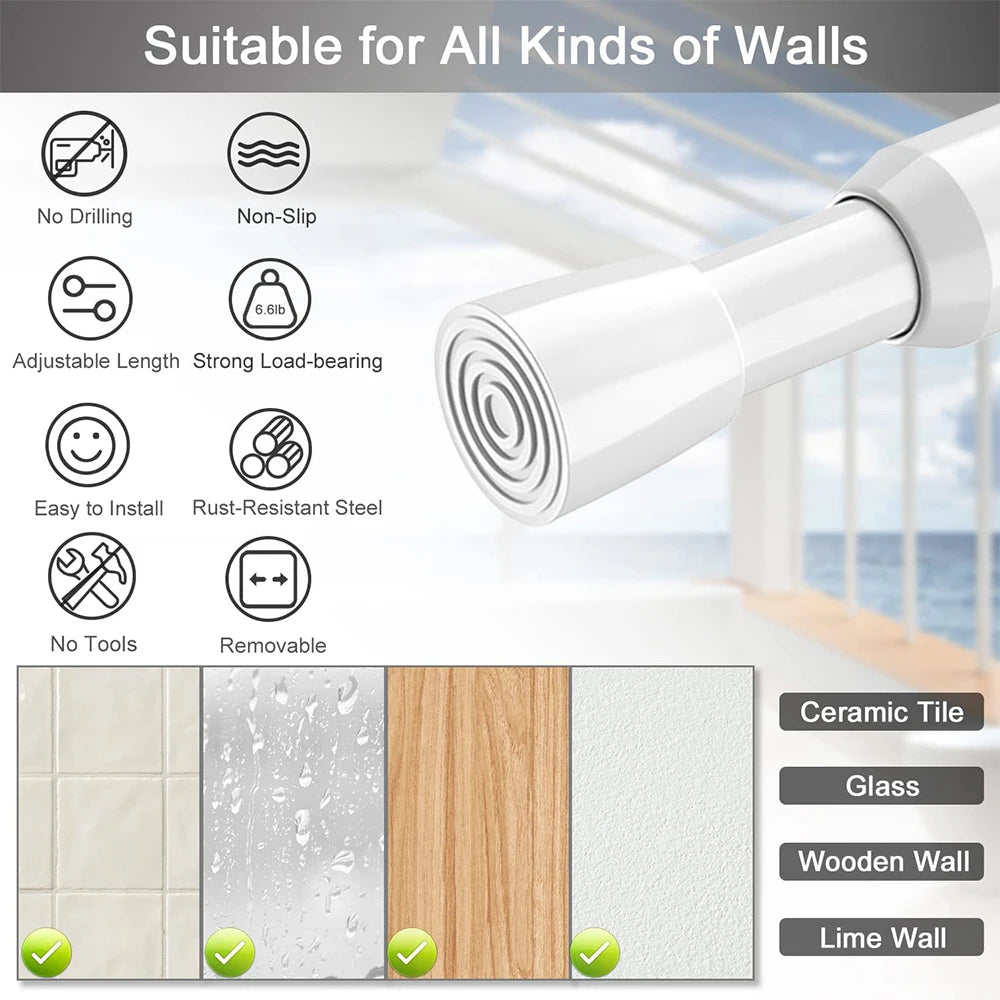 Spring Tension Curtain Rod Adjustable No-Drill Telescopic Pole