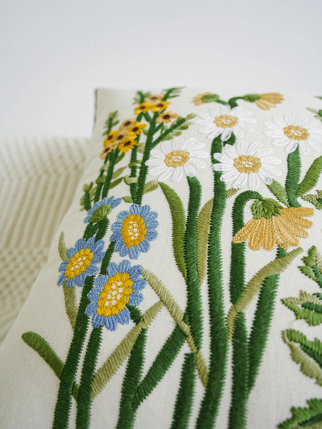 Floral Embroidered Cushion Cover | Garden Botanical Pillow Cover