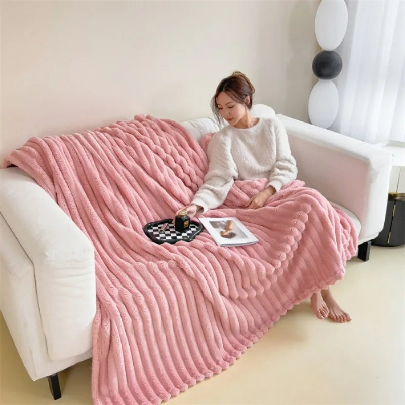 Faux Rabbit Fur Throw Blanket | Thick Plush Fleece Sofa Blanket
