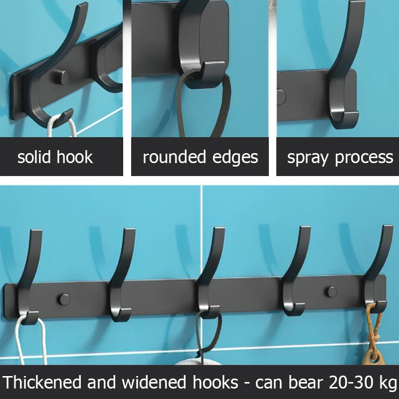 Folding Robe Hooks Wall Mounted Towel Hanger - 6 Hook Aluminum Rack