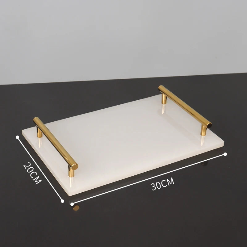 White Onyx Natural Marble Bathroom Accessories Set with Gold Accents