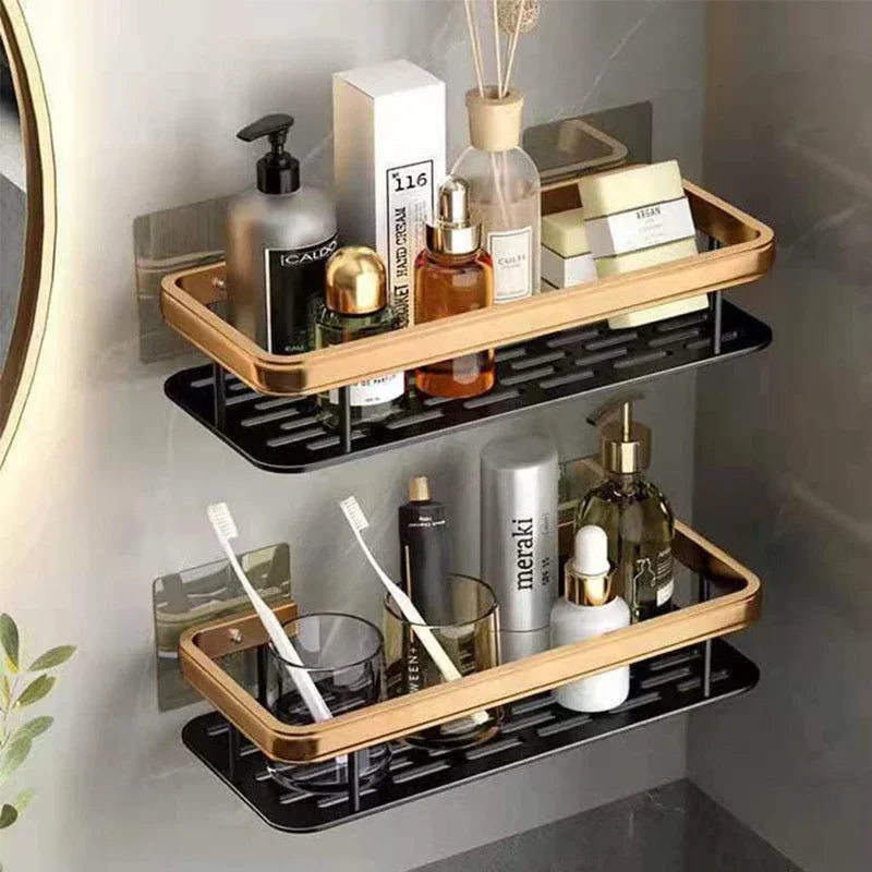 No Drill Aluminum Shower Shelf Wall Mounted Bathroom Storage Rack