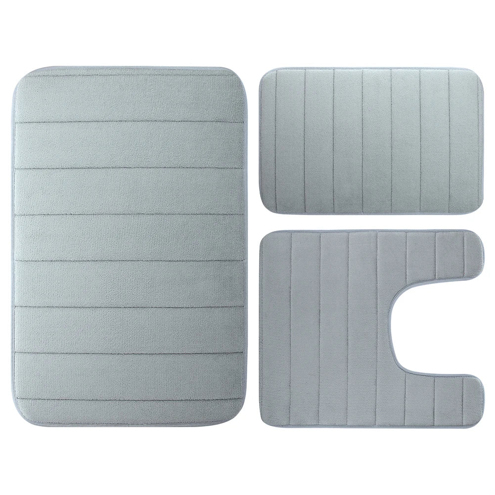 Velvet Memory Foam Bath Rug Set of 3 Non-Slip Machine Washable