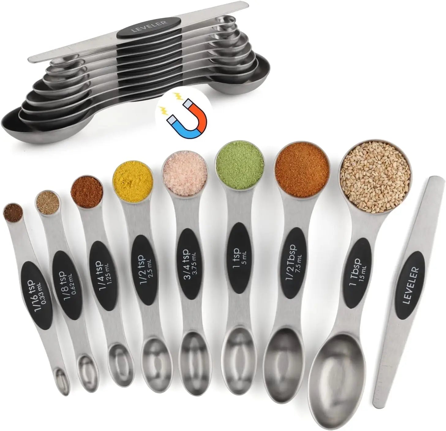 Magnetic Measuring Spoons Set – Dual-Sided Stainless Steel