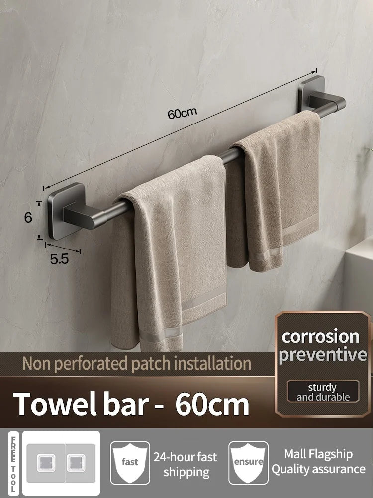 No Drill Towel Bar Wall Mounted Self Adhesive Bathroom Rack