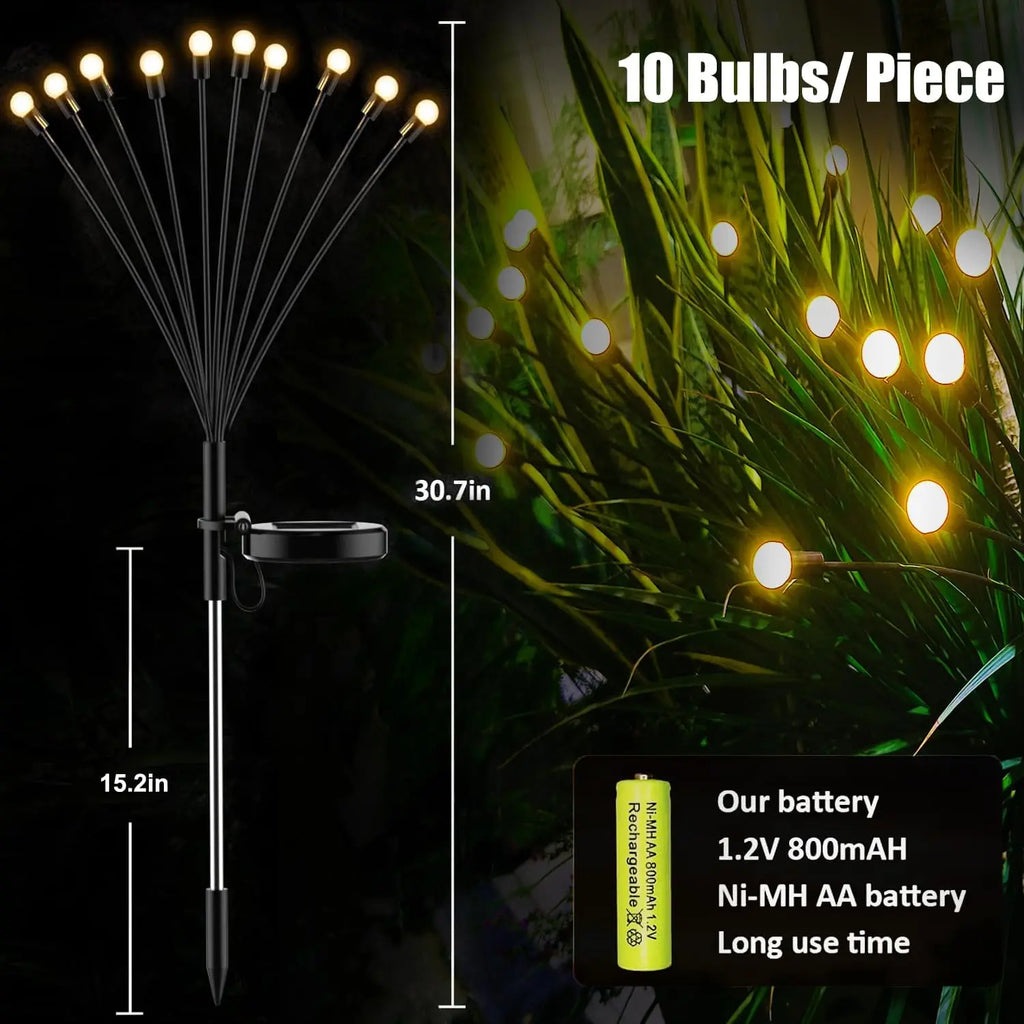 10 LED Solar Firefly Garden Lights Waterproof Pathway Yard Patio Decor