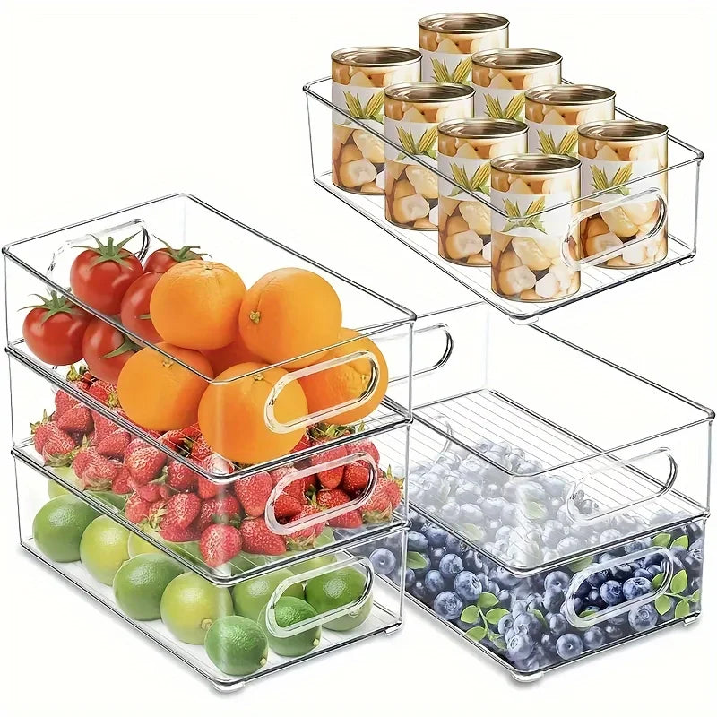 Clear Stackable Fridge Organizer Bin & Desktop Storage Box