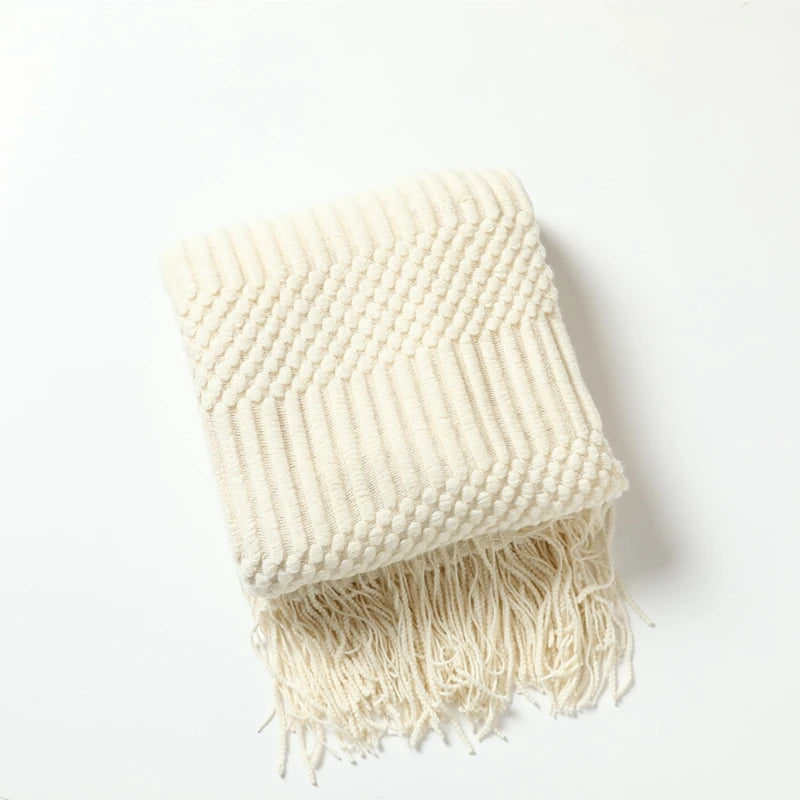 Chunky Knit Throw Blanket with Tassels – Khaki Farmhouse Oversized