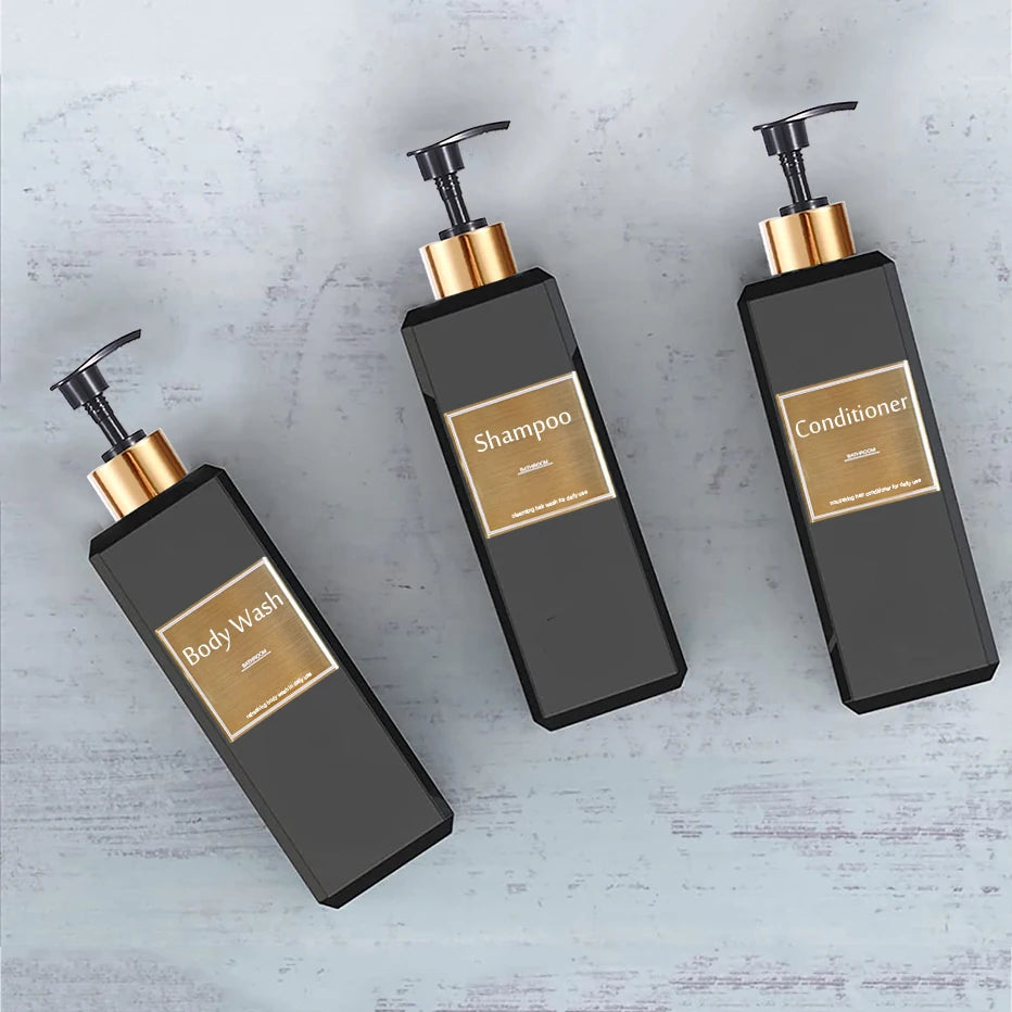 500ml Shampoo Conditioner Body Wash Dispenser Bottles with Gold Labels