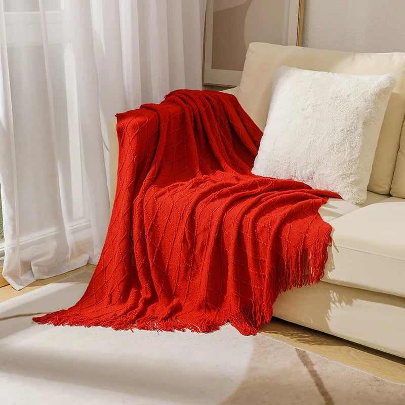 Chunky Knit Throw Blanket with Tassels – Khaki Farmhouse Oversized