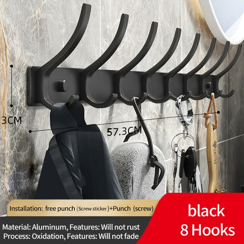 Folding Robe Hooks Wall Mounted Towel Hanger - 6 Hook Aluminum Rack