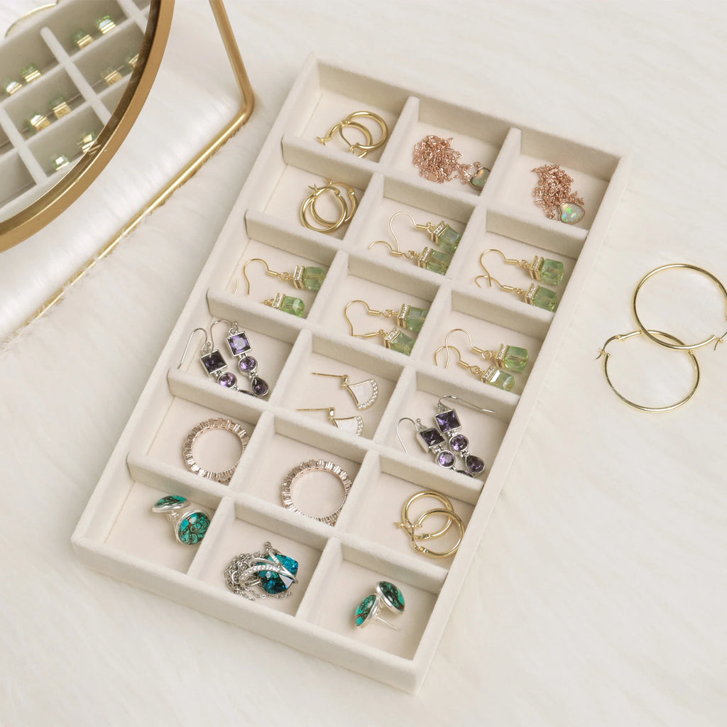 Velvet Jewelry Box Tray Drawer Organizer for Rings Earrings Necklaces Bracelets
