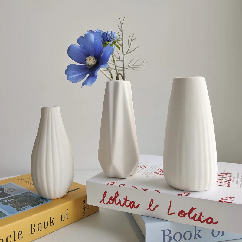 White Ceramic Bud Vase Nordic Minimalist Home Decor