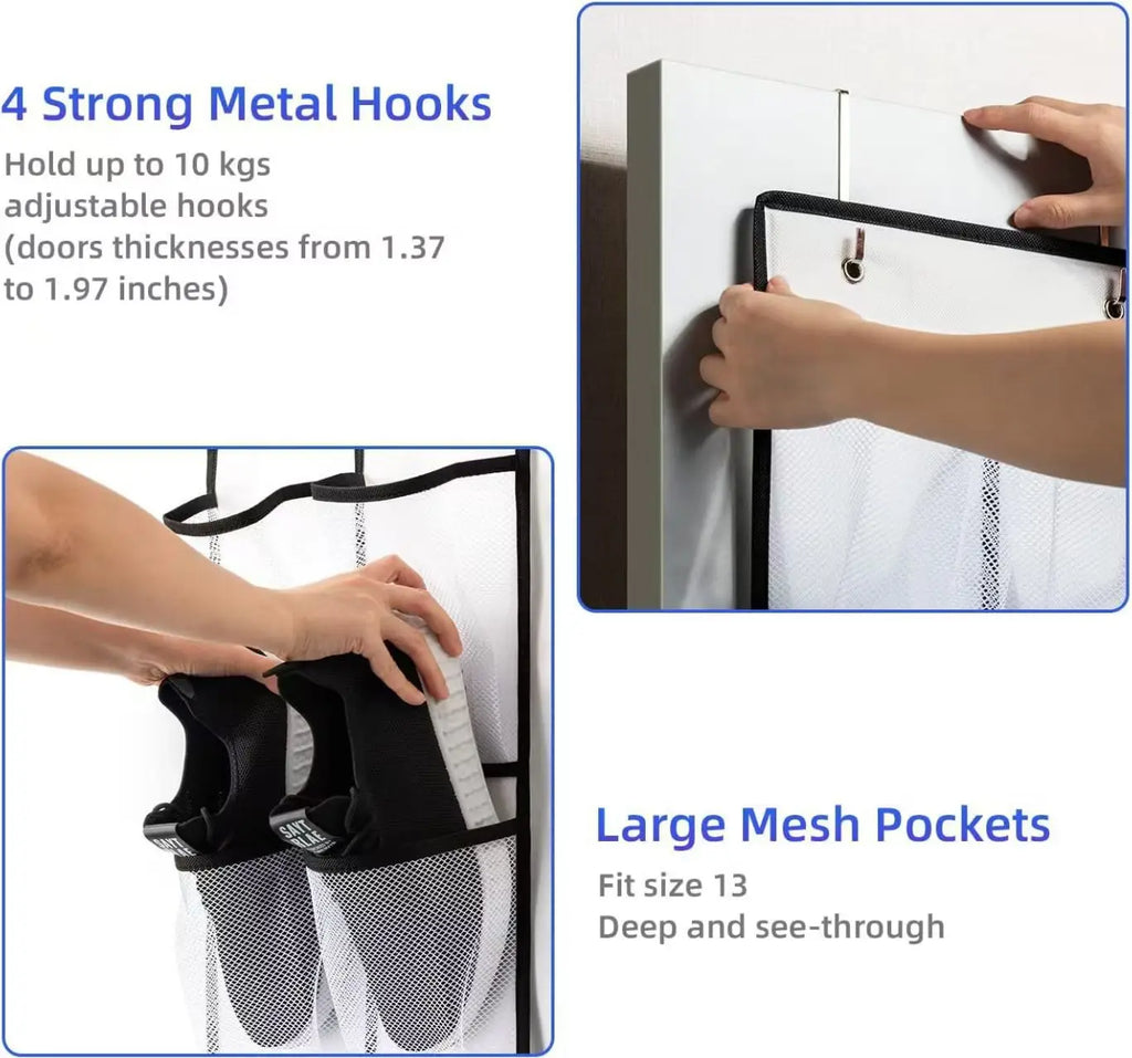 Over Door Shoe Rack Organizer with Large Mesh Pockets - 12 to 40 Pockets