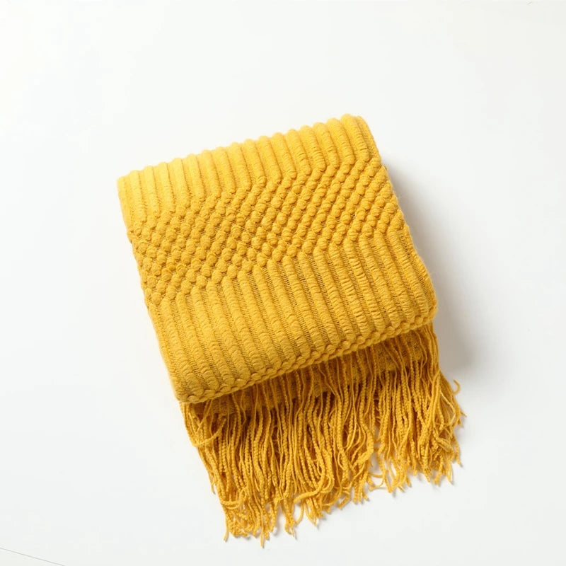 Chunky Knit Throw Blanket with Tassels – Khaki Farmhouse Oversized