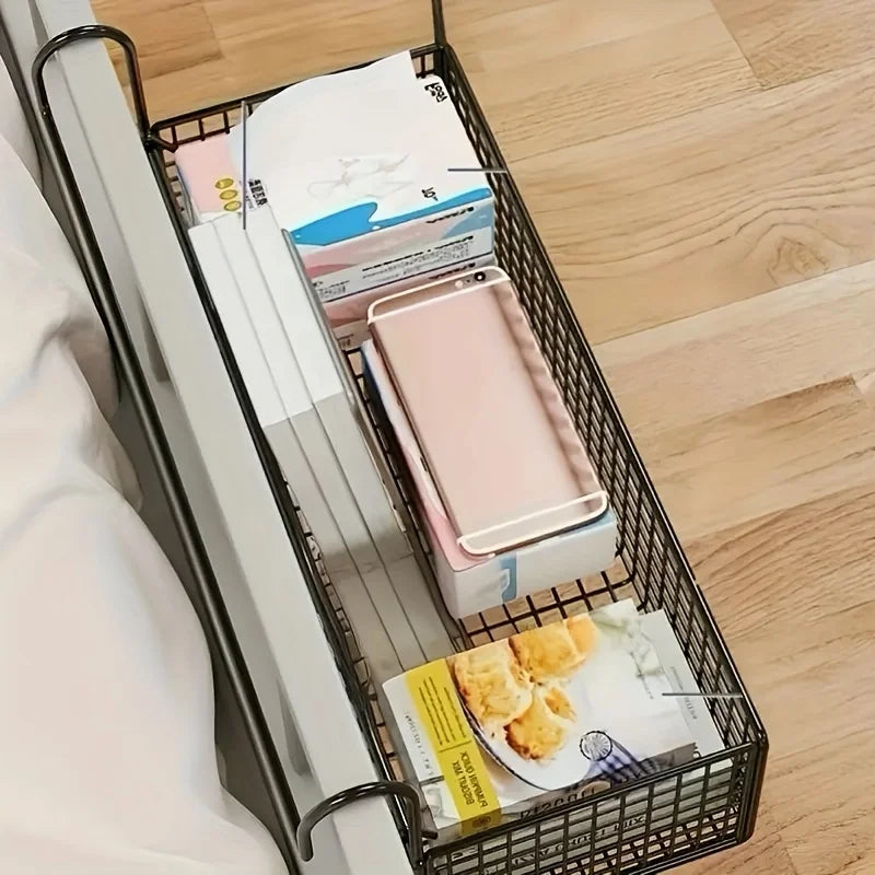 Iron Hanging Storage Basket – Bed Frame, Door & Under-Bed Organizer