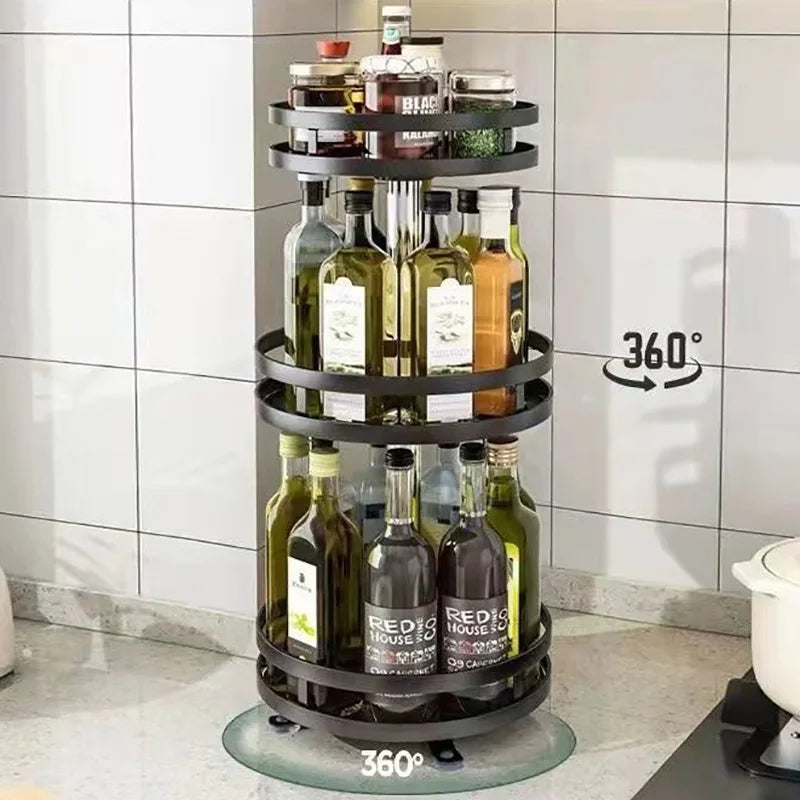360° Rotating Spice Rack Organizer – Multi-Tier Carbon Steel