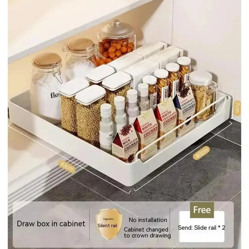 Metal Pull-Out Cabinet Organizer with Slide Rail – No Drill