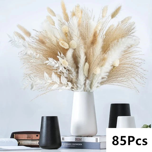Natural Pampas Grass Dried Bouquet with Bunny Tails for Boho Vase Decor