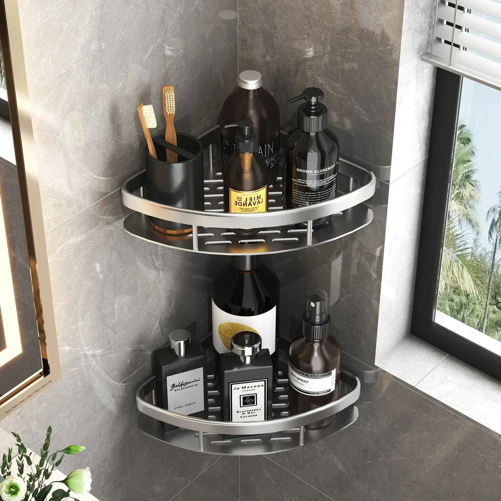 No Drill Aluminum Shower Shelf Wall Mounted Bathroom Storage Rack